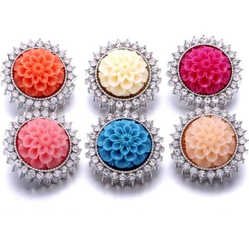 10pcs/lot New Romantic Snap Jewelry Multicolor Flower Colorful Rhinestone Snap Buttons Fit Silver 18mm DIY Snap Bracelet Bangles