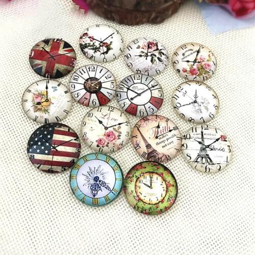 10pcs 10/12/20/25mm Glass Cabochon Mixed Round Clock Photo Cameo Cabochon Settings For Diy Jewelry Making Cabochon Findings