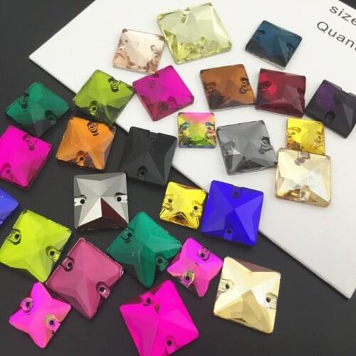 12mm More Colors Square sew on Rhinestone Glass Crystal Sew-on Stone Flatback for wedding Dress clothing