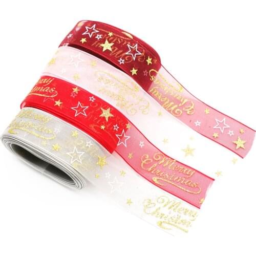 5m/Lot Red Pink Happy Christmas Printed Ribbon for DIY Home Decoration Gift Wrapping Christmas Ribbons Packing Wedding Crafts