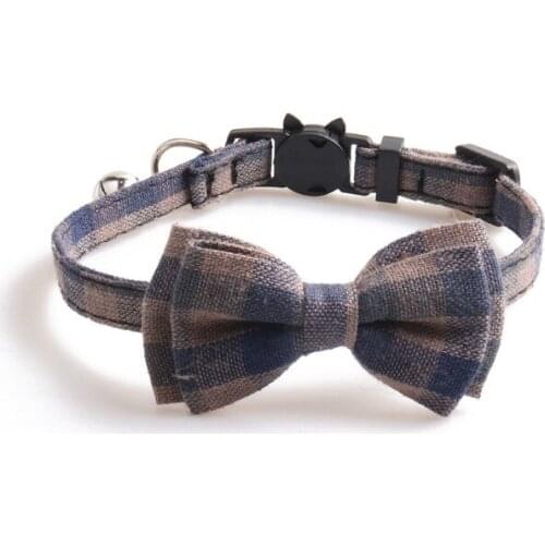 55PCS / LOT Pet Collar Retro Plaid Cat Collar Bow Cat Necktie With A Bell Pet Accessories