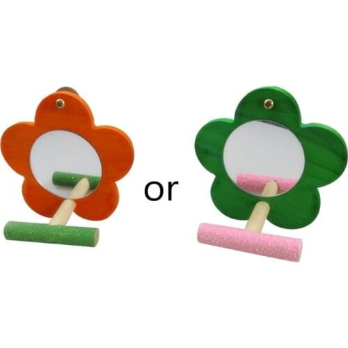 69HF Bird Parrot Mirror Toy with Perch for Conure Finch Cage Stand Paw Grinding Perch