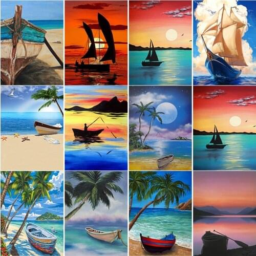 New 5D DIY Diamond Painting Full Square Round Drill Scenery Cross Stitch Sea View Boat Diamond Embroidery Crafts Home Decor Gift