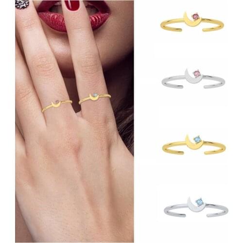 CANNER Womens Rings 925 Sterling Silver Moon Opening Rings Minimalist Thin Circle Gem Rings Jewelry Carving S925 Anillos