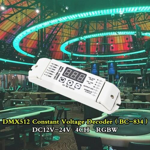 BC-834 LED DMX512 4CH Constant Voltage Decoder RGBW Controller 12V 24V led strip Driver 3-digital-display shows Output CV PWMX4