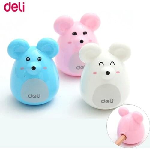 Deli 1pcs Cute Kawaii Lovely Plastic Mouse Manual Pencil Sharpener Creative Stationery Gifts For Kids School Supplies