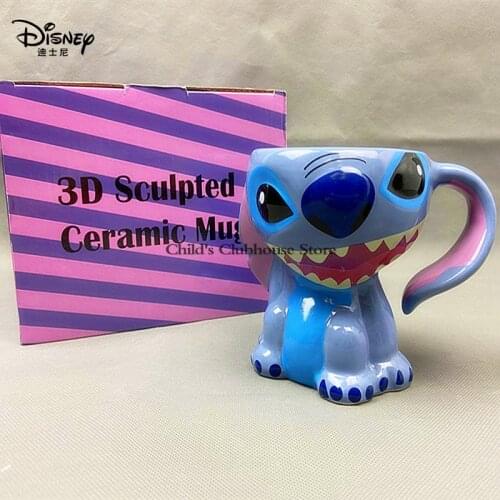 Disney 300-350ml Porcelain Mug Cute Stitch Porcelain Mug 3D Cartoon Single Ear Cute Water Cup Twisted Mug Childrens Favorite