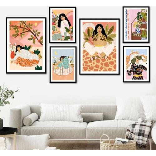 Hawaii Woman Cactus Monstera Vase Boho Wall Art Canvas Painting Nordic Posters And Prints Wall Pictures For Living Room Decor