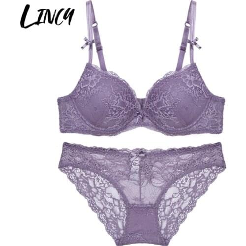 Sexy Embroidery jacquard Lace bowknot underwear Womens panties Comfortable lingerie set Push-up bras for women
