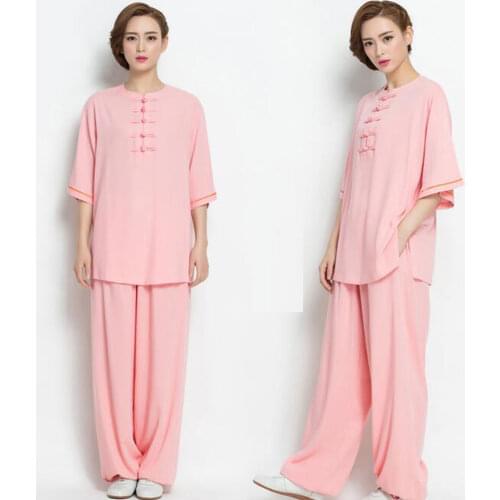 Spring and Summer Cotton and Linen Tai chi Clothing Women Tai chi Suit Female Half Sleeve Kung fu Uniform Morning Exercise Sets