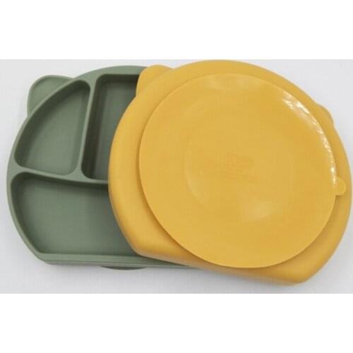 Baby Suction Cup Bowl Divided Dinner Plate Infants Learning Feeding Dish Non-toxic BPA-Free Silicone Solid Color