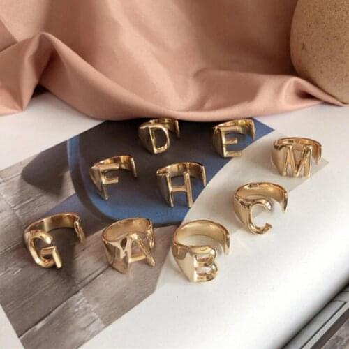 Fashion Hollow A-Z Letter Gold Color Adjustable Opening Ring English Letters Initials Name Alphabet Female Party Trendy Jewelry