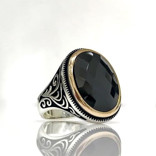 Black Onyx Stone Oval Cut Silver Design Men 'S Ring