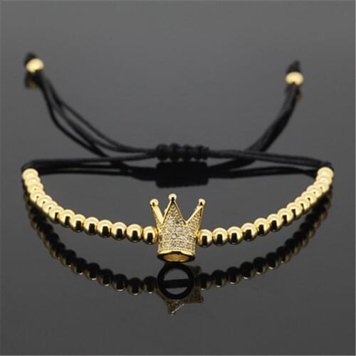 Brand Anil Arjandas Mens Bracelet Micro Pave CZ Crown Briading Macrame Bracelet 4mm golden resizable Bracelet
