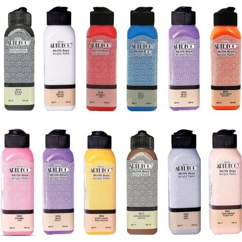 Acrylic Paint Set 12 Color * 140 Ml OpaqueClassic And Pastel Tons For Wooden Polyester Paper Glass Ceramic