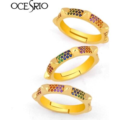 OCESRIO Gold Rings Rainbow For Women Adjustables Open Rings Goth Steampunk Colorful CZ Zirconia anillo baguette arcoiris rig-j08