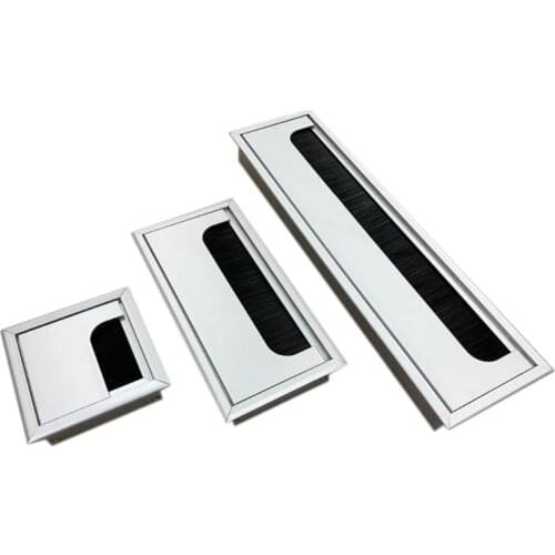 Office Hardware Matt Black Rectangle Wire Cable Grommet Aluminum Square Table Desk Grommet with Multiple Sizes