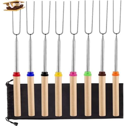 Marshmallow Roasting Sticks Telescoping Marshmallow Skewers & Hot Dog Forks with Wooden Handle Storage Bag