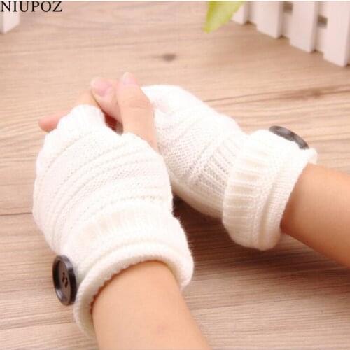 Women Winter Fingerless Gloves Knitted With Buttons Half Finger Glove Soft Warm Women Female Gloves Mittens Guantes G208