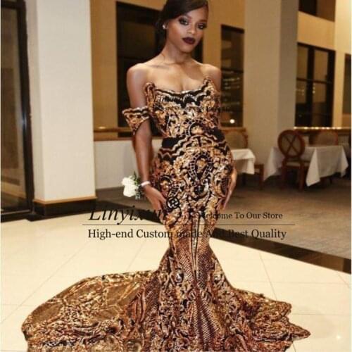 Luxury South African Black Girls Prom Dresses 2021 Mermaid Off Shoulder Holidays Graduation Wear Evening Party Gowns Custom Made