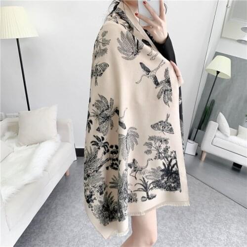 2021 Luxury Brand Winter Scarf Women Soft Cashmere Warm Pashmina Foulard Zoo Print Scarves Wraps Thick Long Shawls Thick Foulard