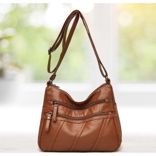 PU Leather Crossbody Bags Simple Solid Color Summer Lady Multi-zipper Handbags Female Simple Totes for Women 2020 Trend