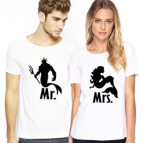 Femlae Short Sleeve Loose Tee Shirt Couple Clothes Mermaid Print Funny T Shirt Couple T-shirt for Women Summer Top