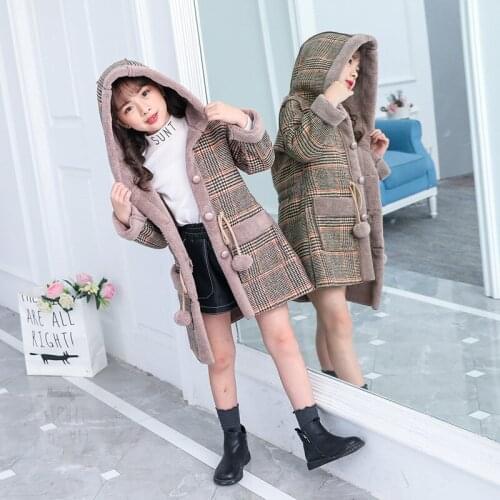 Girls Warm Jackets For Winter girl Plaid Hooded Coat Parkas Outerwear Children Girl Thick Overcoat Heavyweight 4-14Y Kids