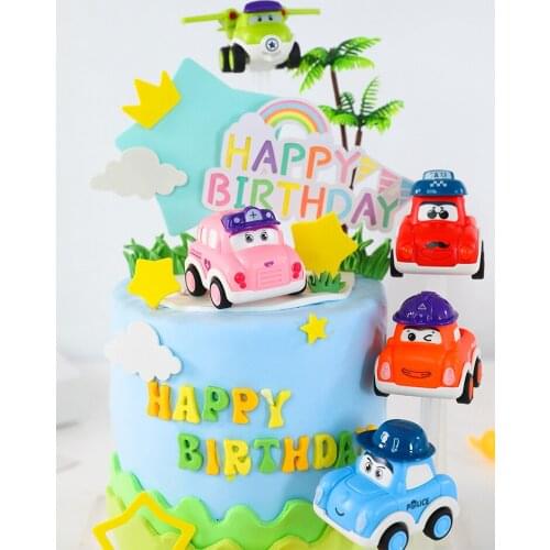 Cake Topper Childrens Cartoon Pull Back Airplane Car Decoration Toy Car Boy Birthday Theme Dress Up Birthday Party Decoration