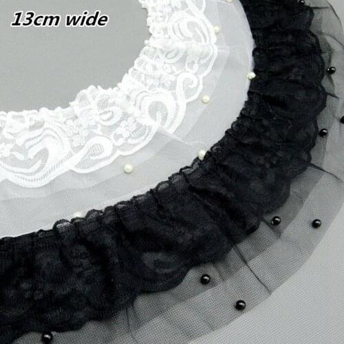 2021 Three-layer Mesh Pleated Beaded Lace Fabric DIY Fluffy Ruffled Neckline Cuffs Dress Skirt Hem Doll Dresses Sewing Trim
