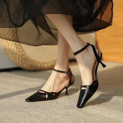 Osunlina Brand Pumps 2021 New Spring Summer Square Toe High Thin Heels Brown Genuine Leather Pumps Quliaty Handmade Shoes Woman