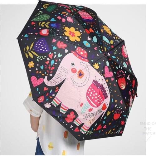 103cm anti-thunder fiberglass windproof 5 times black coating anti-UV fold parasol seamless combination elephant paper umbrella