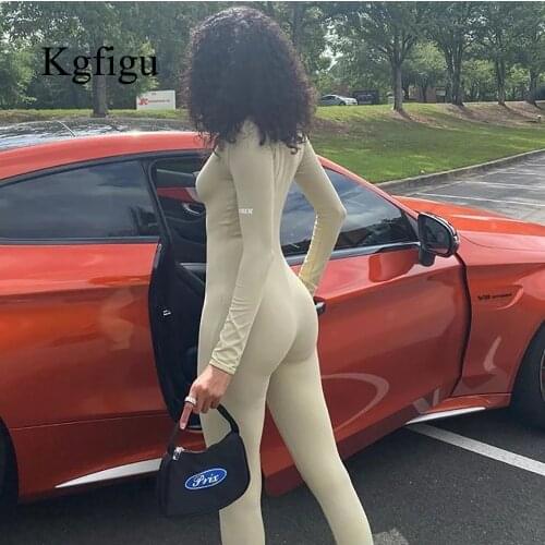 KGFIGU Turtleneck Knit Rib Bodycon Fitness Playsuit Sportswear Long Sleeve Zipper Body Lucky Rompers Womens Jumpsuit