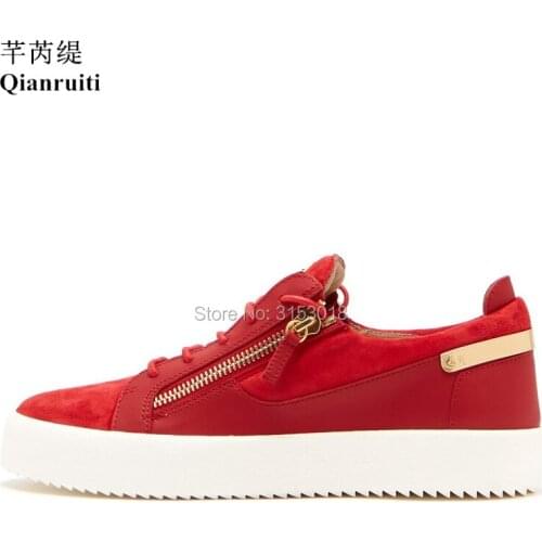 Qianruiti Suede Men Casual Shoes Round Toe Low Top Lace-up Leisure Male Footwear Shoes Zipper Metal Decorated Man Shoes