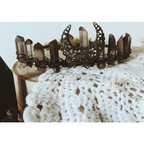 Womens Ethnic Jewelry Crown Headband Faux Raw Crystal Alloy Moon Hair Hoop Tiara C1FE