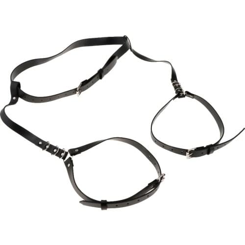 Women Faux Leather Waist Leg Cincher Garter Belt Harness Panty Punk Costume