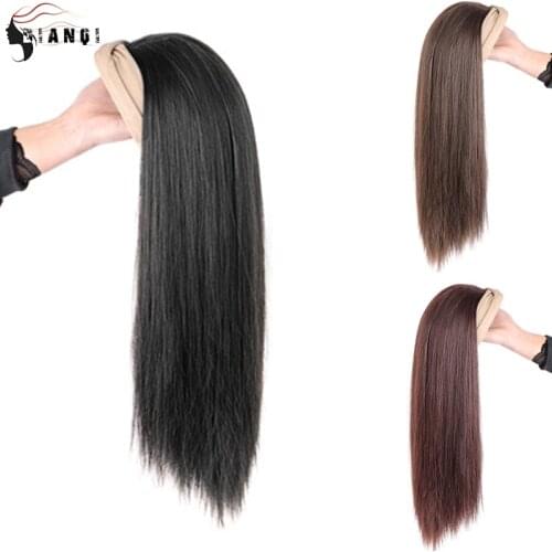 DIANQI 24 Inch 4 Colors Synthetic Long Straight Wig With Hair Band Half a Headband Wigs for Women Daily Wear