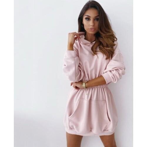 Hirigin Women OL Autumn and Winter Sweatshirt Dress Casual Hooded Long Sleeve Mini Dress Office Lady Loose Dress Streetwear New
