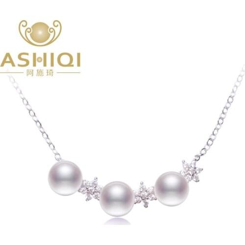 ASHIQI Real Natural freshwater pearl necklace 925 sterling silver stars pendant necklace jewelry for women