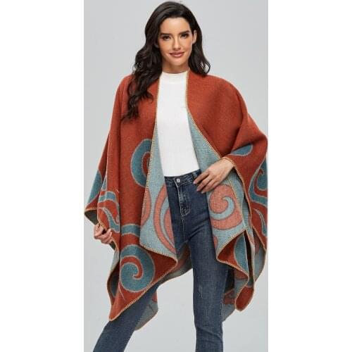 Women Boho Striped Open Front Poncho Pashmina Shawls Wrap Knitting Cardigan Cape Plus Size Long Winter Sweater Coat Warm Stoles