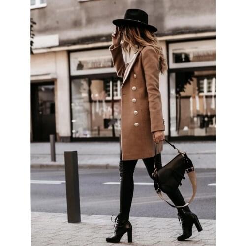 Winter Women Coat Lapel Trench Long Sleeve Button Mid-length Jacket Outerwear