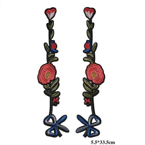 1Pair Bowknot Flowers Embroidered Patches for Clothes Iron on Flower Patch Applique for DIY Fashion Clothes LSHB570