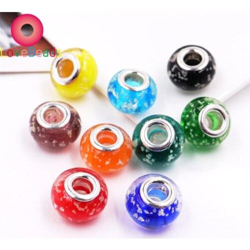 10Pcs Lampwork Glass Round Spacer Beads Handcrafted Luminous Big Hole Loose Beads Fit Pandora Bracelet Chain for Jewelry Making