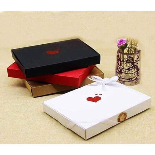 20pcs Kraft Paper Packaging Boxes 20*15*2.5cm Thermoprinting Love-Heart Wedding Gift Boxes,Natural Silk scarf Packing Boxes