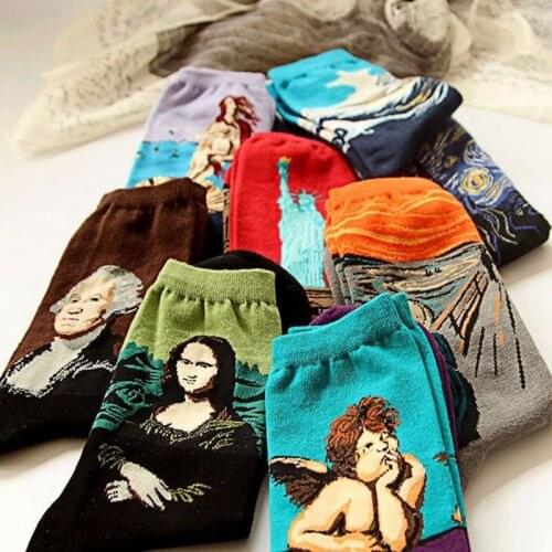13 Styles Autumn And Winter Fashion Retro Abstract Oil Painting Art Happy Socks Color Man Woman Pattern Fun Christmas Socks