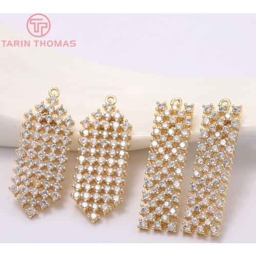 2PCS 7x26MM 10x25MM Hole 1MM 24K Gold Color Plated Brass with Zircon Charms High Quality DIY Jewelry Making Findings Accessories