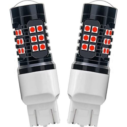 2PCS T20 7443 W21/5W 1200Lm 27 SMD 3030 LED Car Turn Signals Lamp Motor Brake Bulb Daytime Running Light White Red Amber