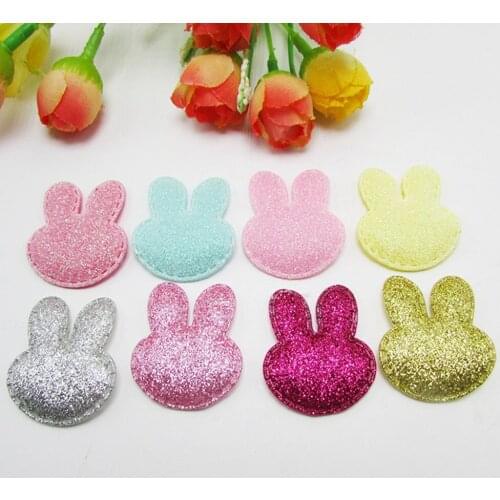 200PCS/Lot Glitter Rabbit Easter Bunny Padded Applique Crafts bunny for Headwear Hair clip Garment Accessoires