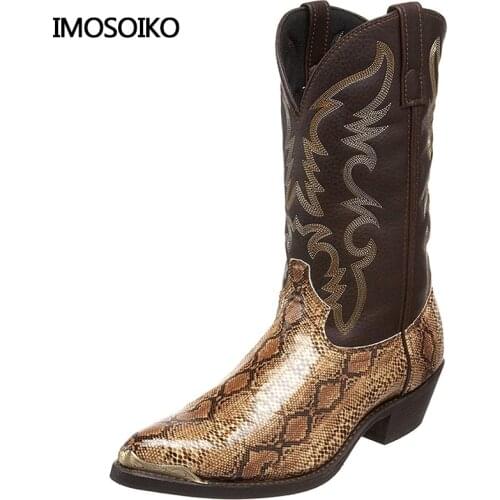 2020 Winter Western Motorcycle Print Snake European Mens And Womens High Heeled Cowboy Boots With Iron Head Size 38-48