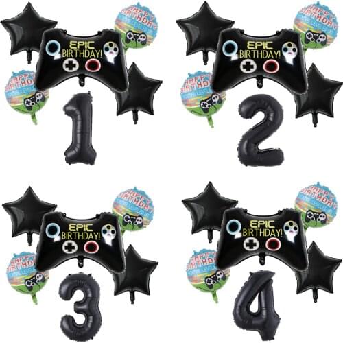 6pcs/set Number Balloons Black Gamepad Boy game on Foil Balloon Birthday Party Decorations kids Black Match Props Gaming Balloon